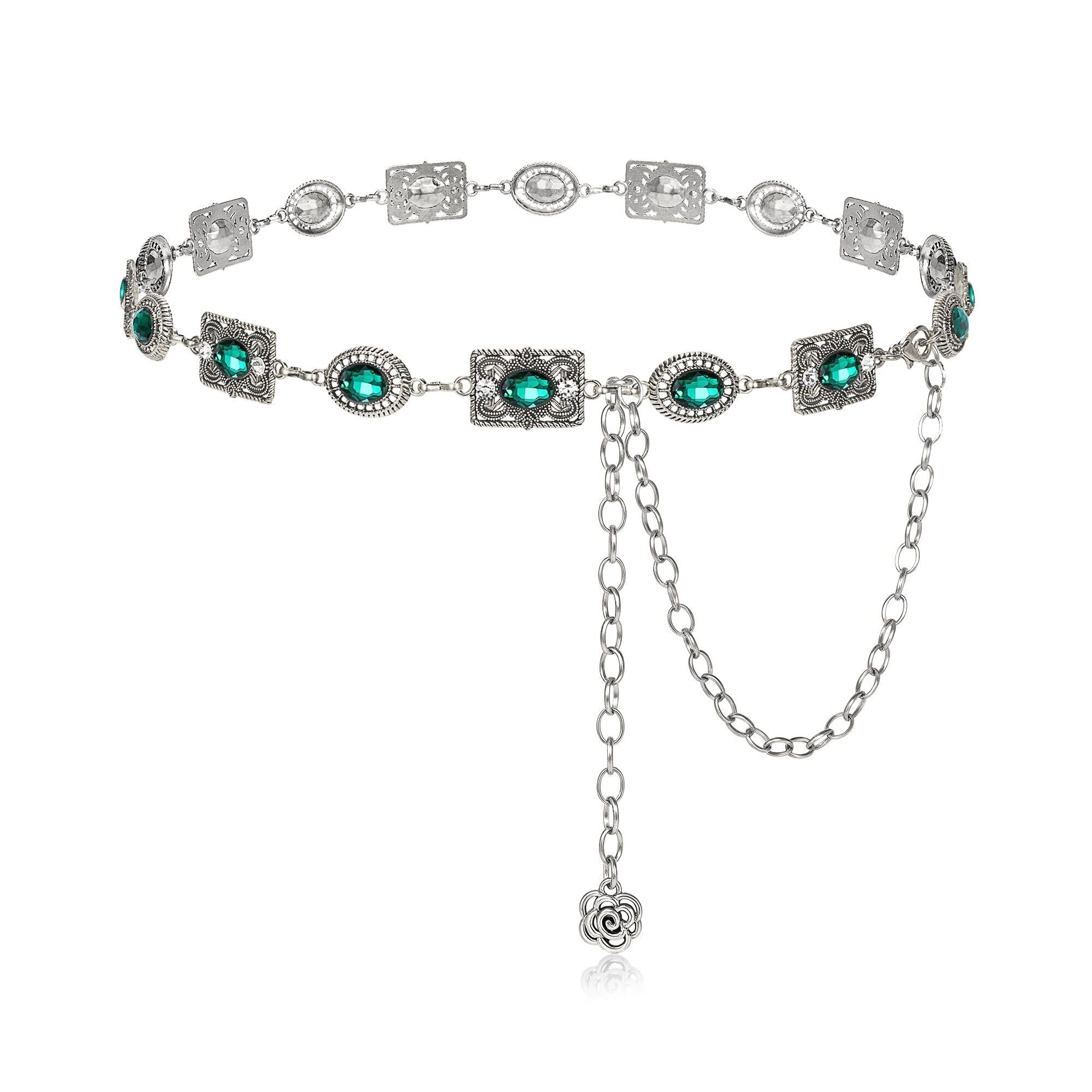 6694 Women Western Concho Chain Belt Vintage Rhinestone Gems Boho Metal